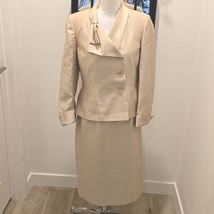 Suit Studio Tan Midi Outfit With Pencil Skirt and blazer Sz 8
